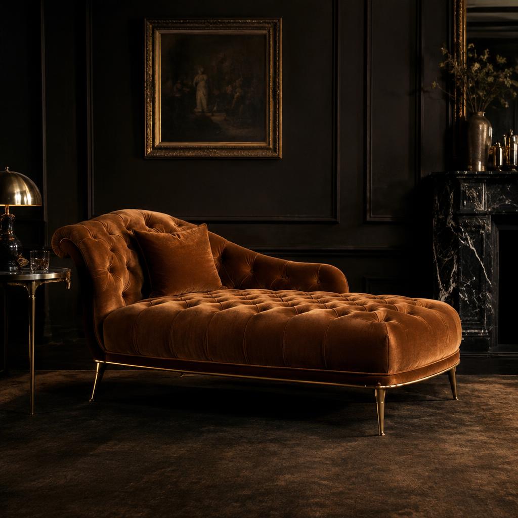 Cognac velvet chaise